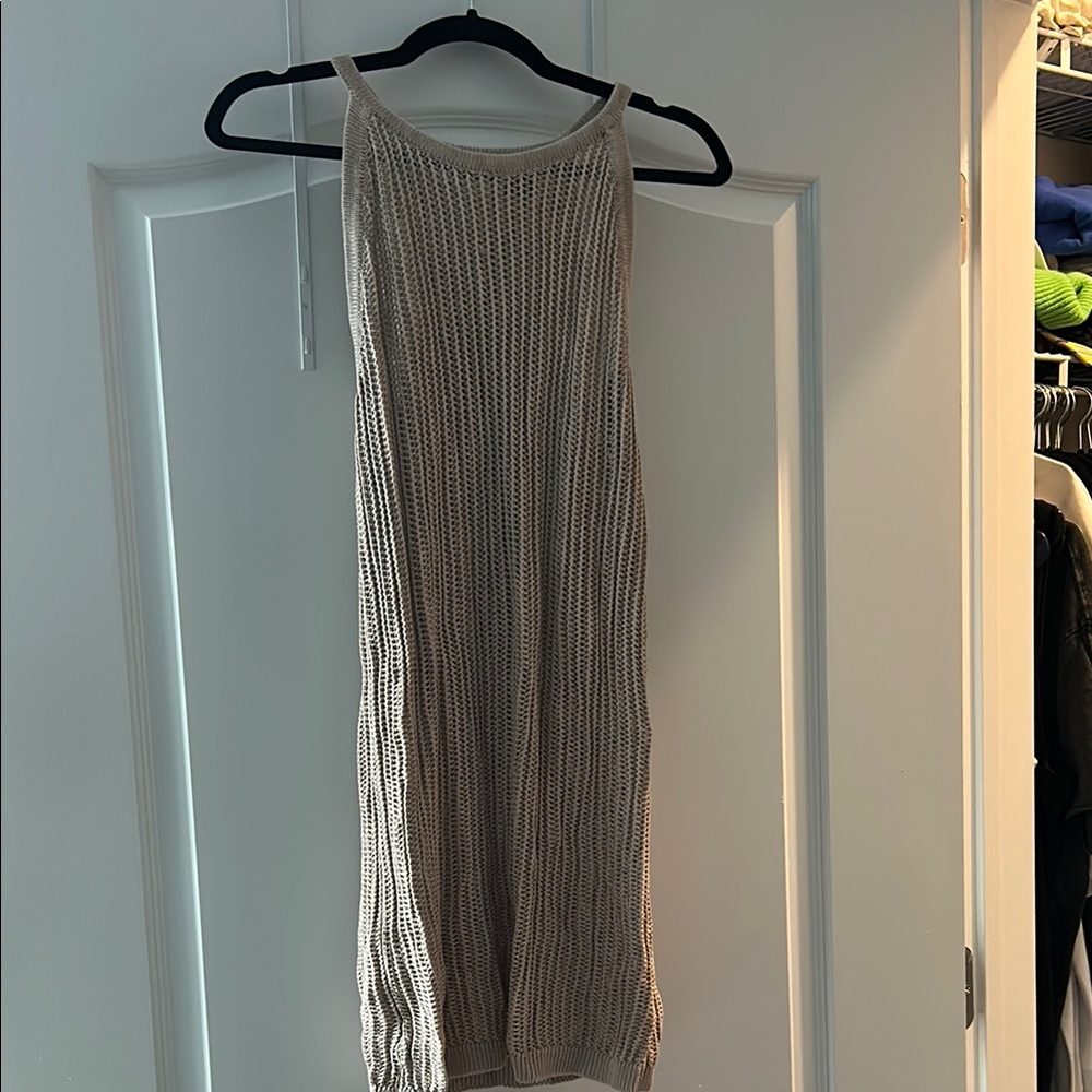 Tahari Cream Ribbed Halter Sheath Dress